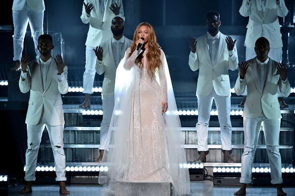 Beyonce performs onstage during The 57th Annual GRAMMY Awards at the STAPLES Center on February 8, 2015 in Los Angeles, California. (Photo by Kevin Winter/WireImage)