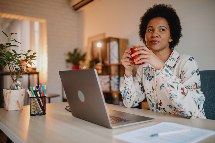 Woman working from home office